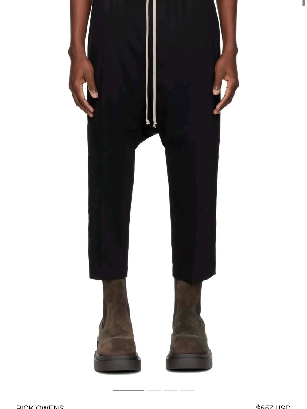 Rick Owens Black Cropped Drop-Crotch Joggers with Contrast Drawstrings